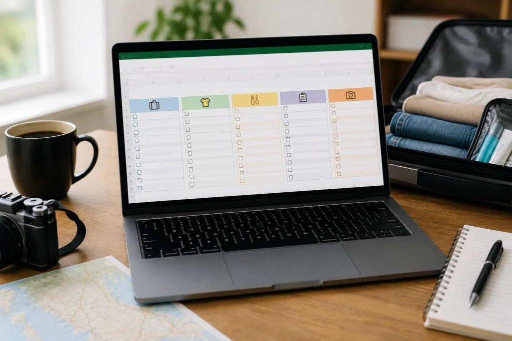 Modelo de checklist de viagem no Excel